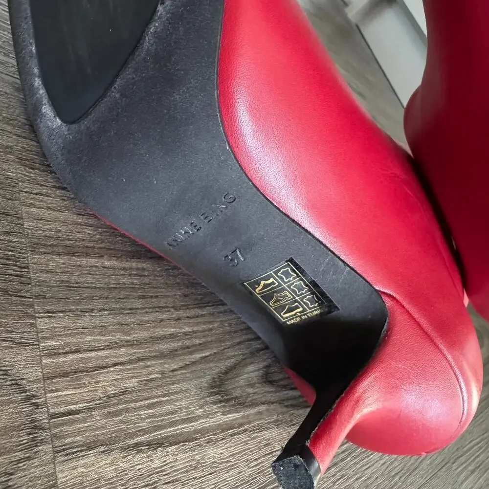 Anine Bing Annabelle Red Leather Kitten Heel Ankle Bootie 37 Pointed Heeled Boot - Picture 7 of 7